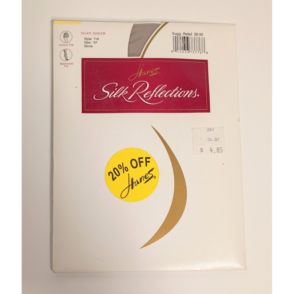 Hanes Silk Reflections Pantyhose Silky Sheer Stone Color Size EF Style 718